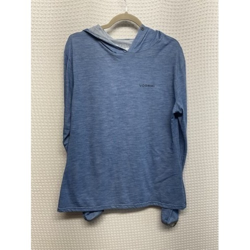 Voormi River Run Blue Lightweight Long Sleeve Hoodie Women L USA Wool/Polyester